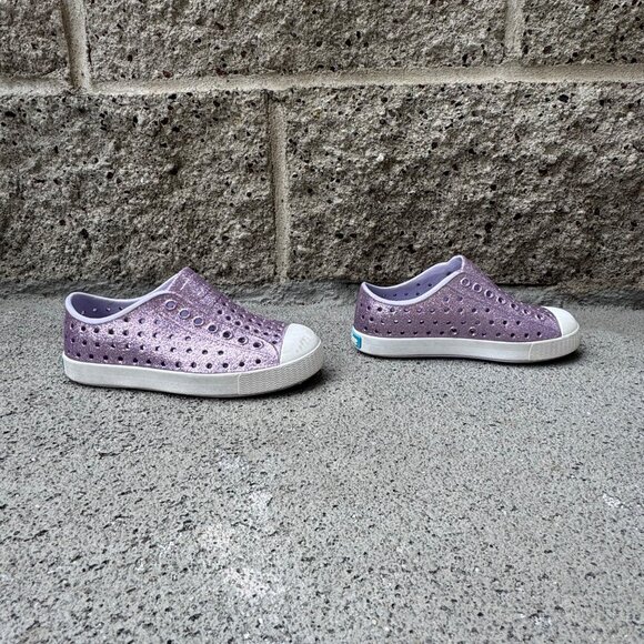 NATIVE Jefferson Purple Bling Shoes Girls 10 C10 Glitter Slip On Natives Sneaker - Picture 2 of 8
